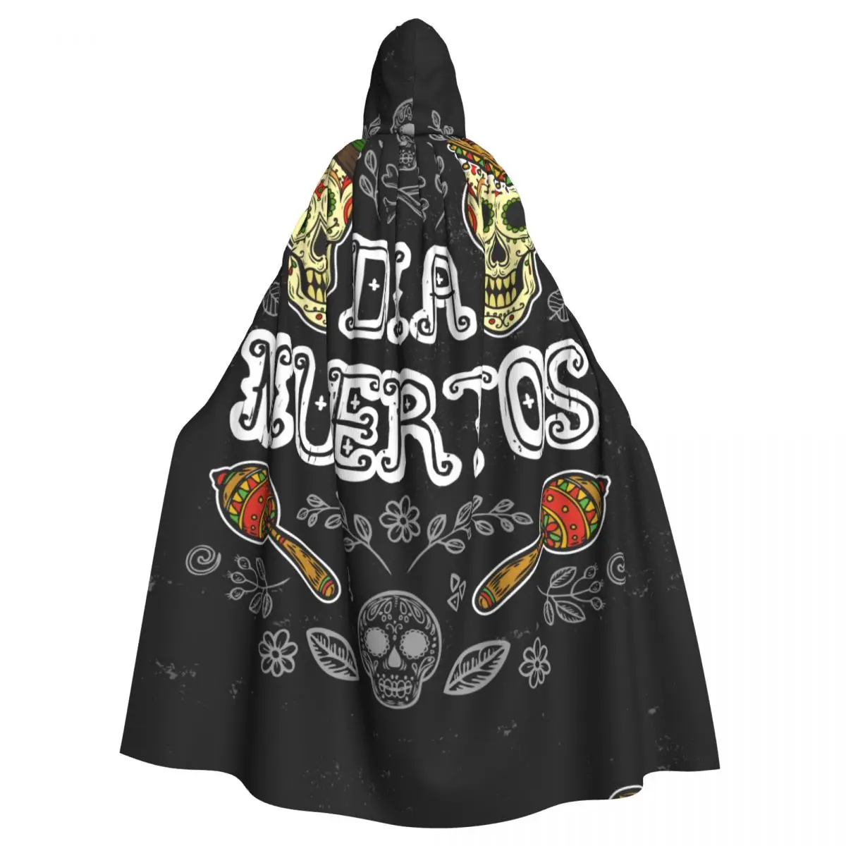 

Cloak Dia Muertos Mexican Day Of Dead Holiday Skull Cape Hooded Medieval Costume Witch Wicca Vampire Elf Purim Carnival Party