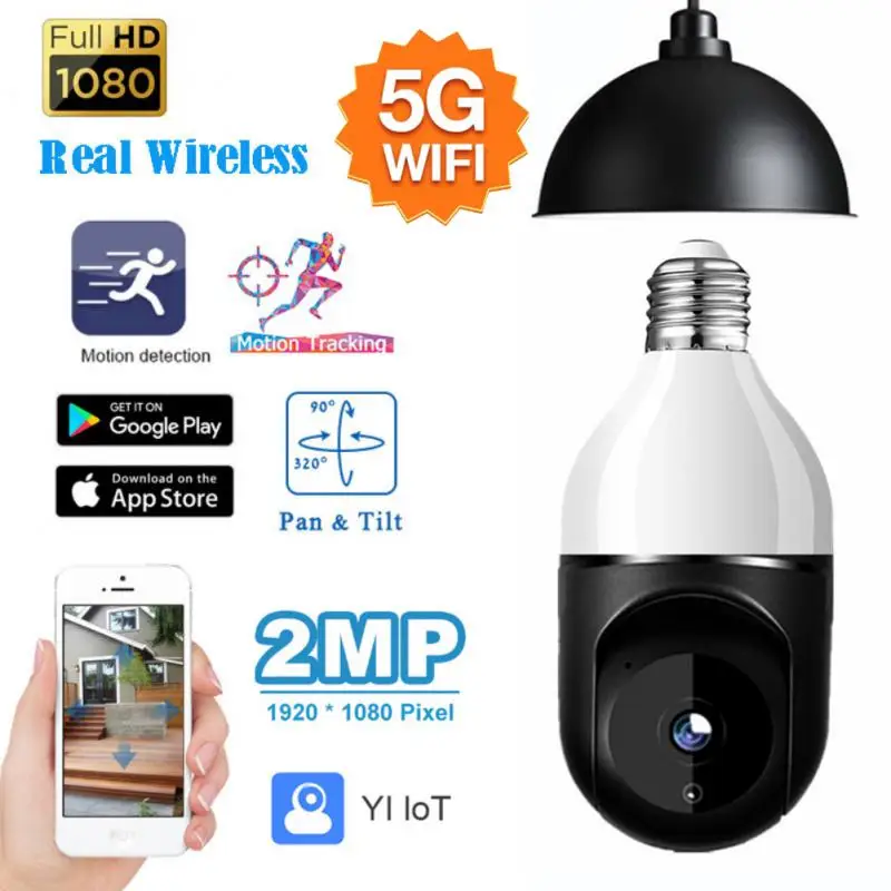 

5G 2.4G Wifi E27 Bulb Surveillance Camera Night Vision Automatic Human Tracking 4X Digital Zoom Video Security Smart Monitor