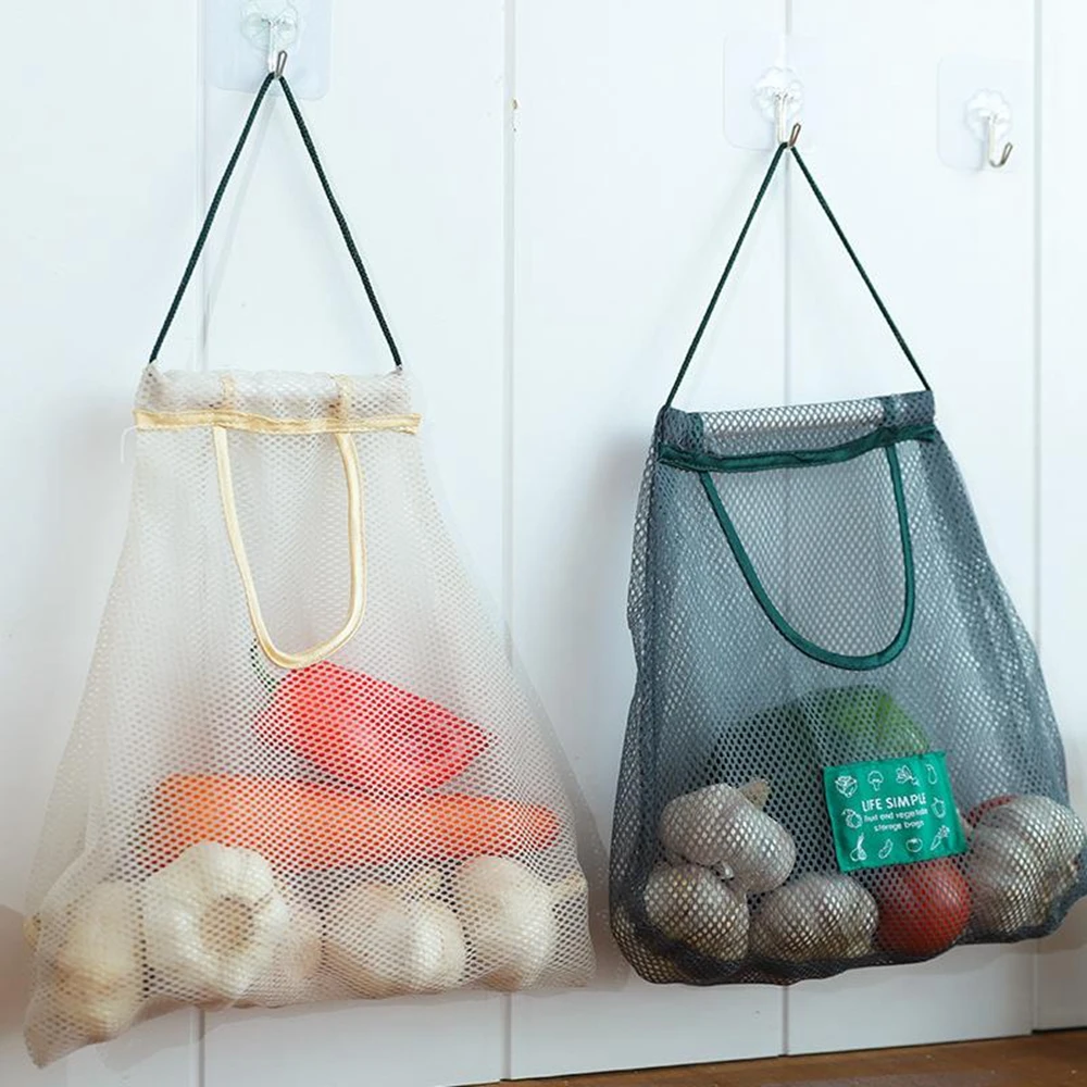 

Kitchen Vegetable Fruit Mesh Storage Bags Onion Potato Storage Hanging Bags Hollow Breathable Kitchen Garlic Ginger Mesh Bag