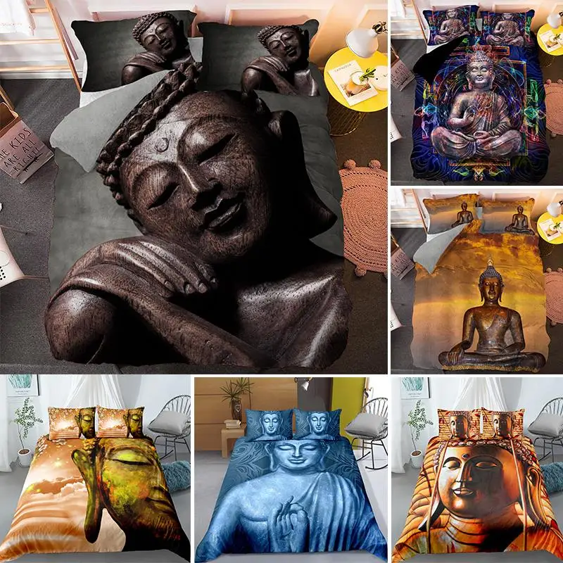 

Buddha And Lotus 3D Bedding Sets Psychedelic Mandala Duvet Cover Single King Queen Size With PIllowcase 2/3pcs Bedclothes