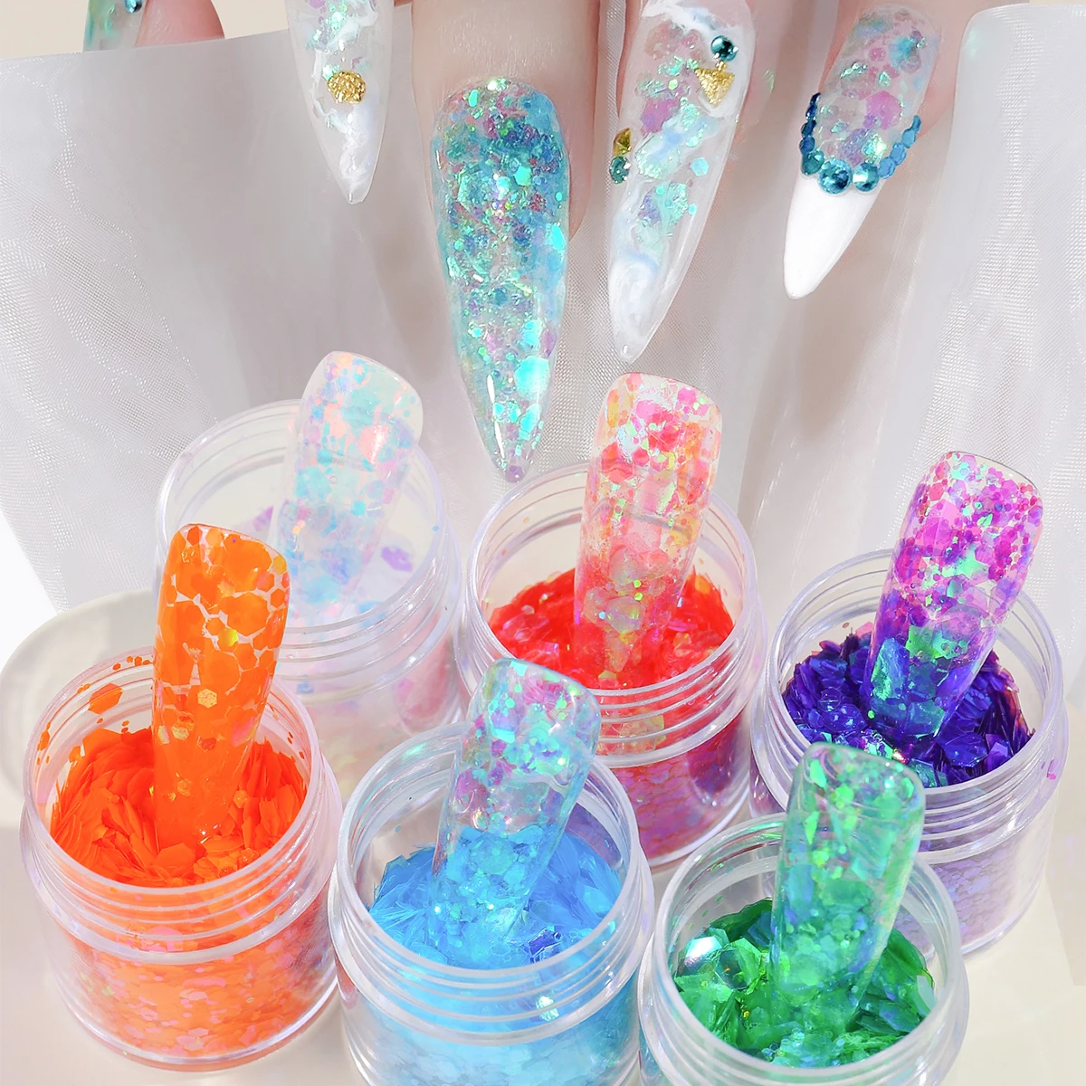 

3D шестигранные блестки для ногтей, хлопья, Русалка, блестящий порошок для дизайна ногтей, блестящие технические украшения для маникюра