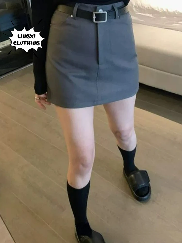 

Женская серая короткая юбка, Новинка лета 2023, Повседневная Офисная Женская Профессиональная трапециевидная юбка с высокой талией для отдыха, трапециевидная юбка