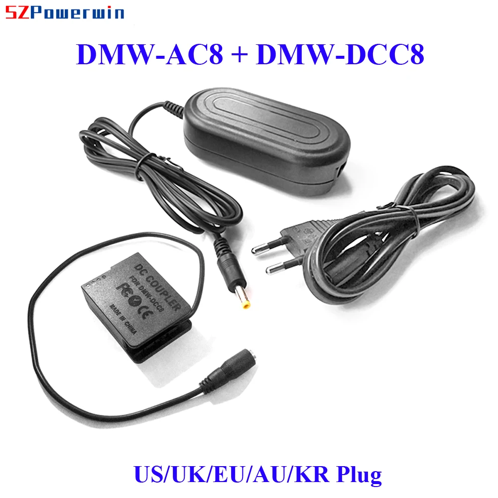 

Powerwin DMW-AC8 + DMW-DCC8 Camera Adapter DMW-BLC12 Dummy Battery Coupler AC8 DCC8 Power Supply for FZ1000 FZ300 FZ200 G7 G6 G5