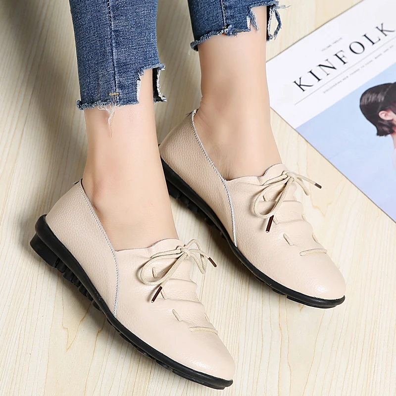 New Fashion White Women's Flat Shoes Comfortable PU Wearable Comfortable Women's Casual Shoes Non-slip Work Women's Shoes Soft