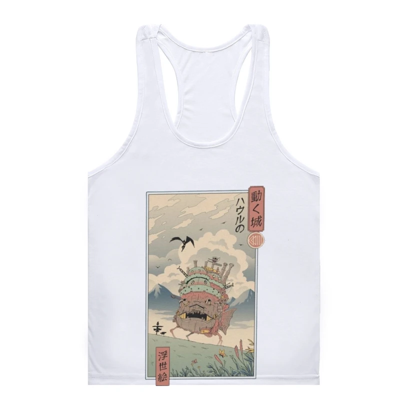 

Funny Howls Moving Castle Ukiyo E tank Gym t-tank top menfor Men O Neck Cotton Gym t-tank top menAnime sleeveless tank top men P