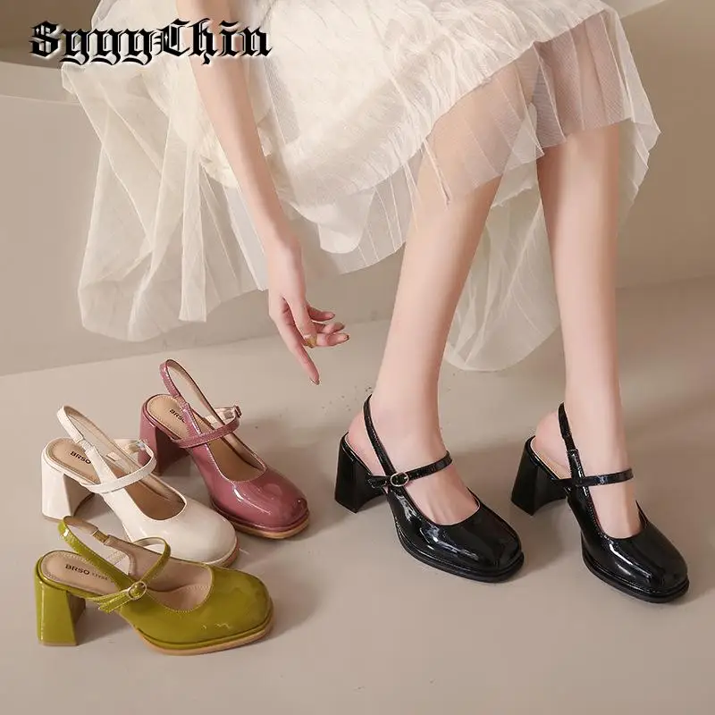

Spring New Women Pumps Mary Jane Lady Chunky Heel Shallow Sandals Female Retro Round Toe Cute All-match Concise Dress Cozy Shoes
