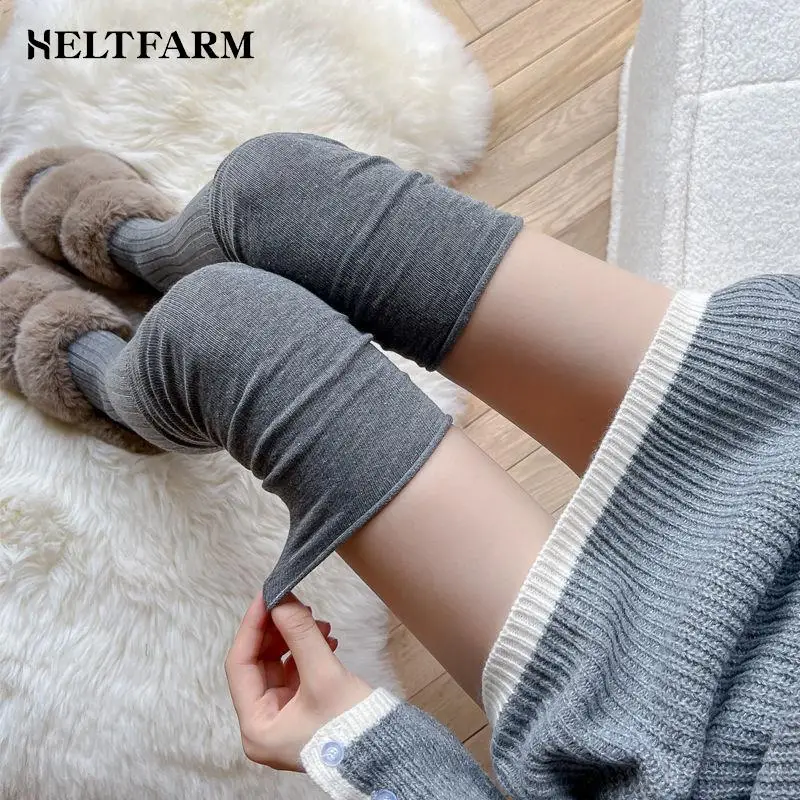 

1Pair Women Long Tube Lengthened Cotton Solid Color Socks Autumn Winter Stockings High Thigh Socks Splicing Over The Knee Socks