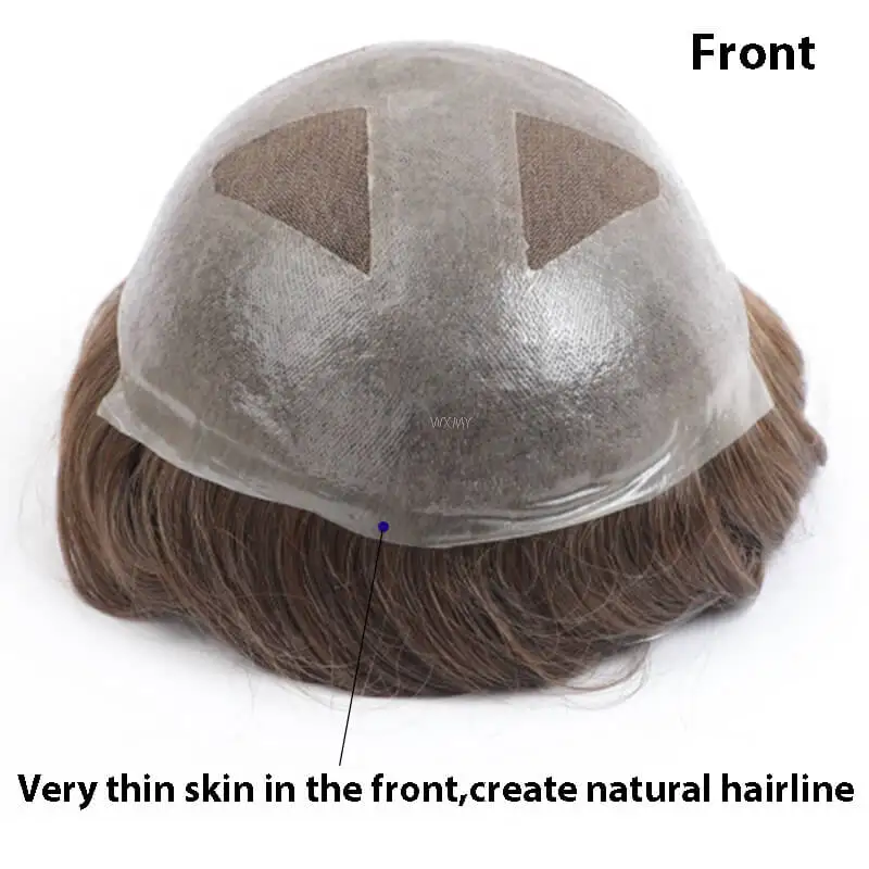 Мужской парик Toupee 0 06-0 08 мм из тонкой кожи с французским кружевом мужской протез