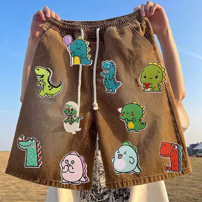 Утюг на заплатках для одежды зеленые динозавры наклейки одежду ткань шитья