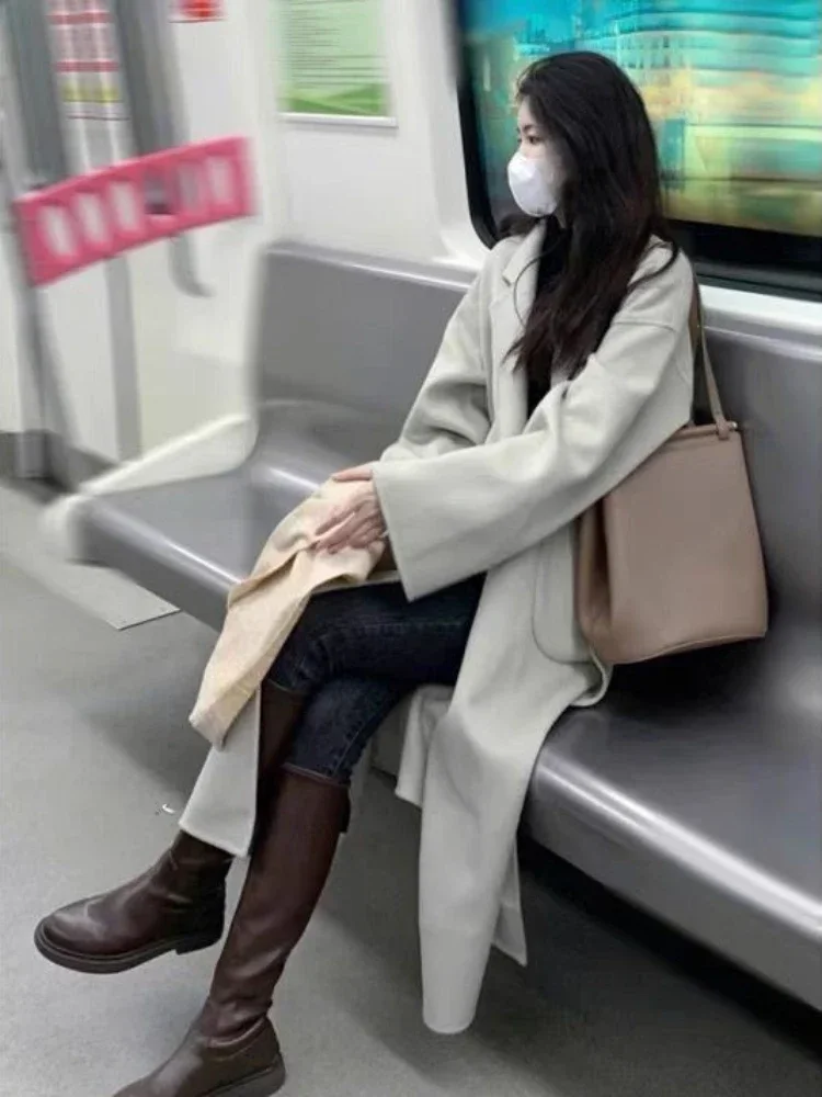 Смешанные женские длинные пальто в корейском стиле осень-зима свободные