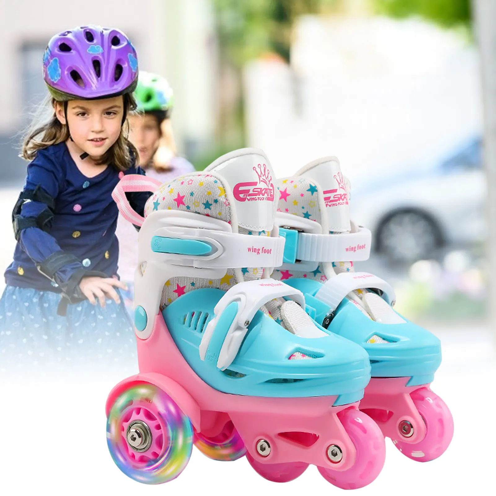 

2-8 Kids Adjustable Elastic PU Inline Rollers Skates Double-row Roller Skates PVC Double-shoe Brakes Safe Auxiliary Wheel Skate