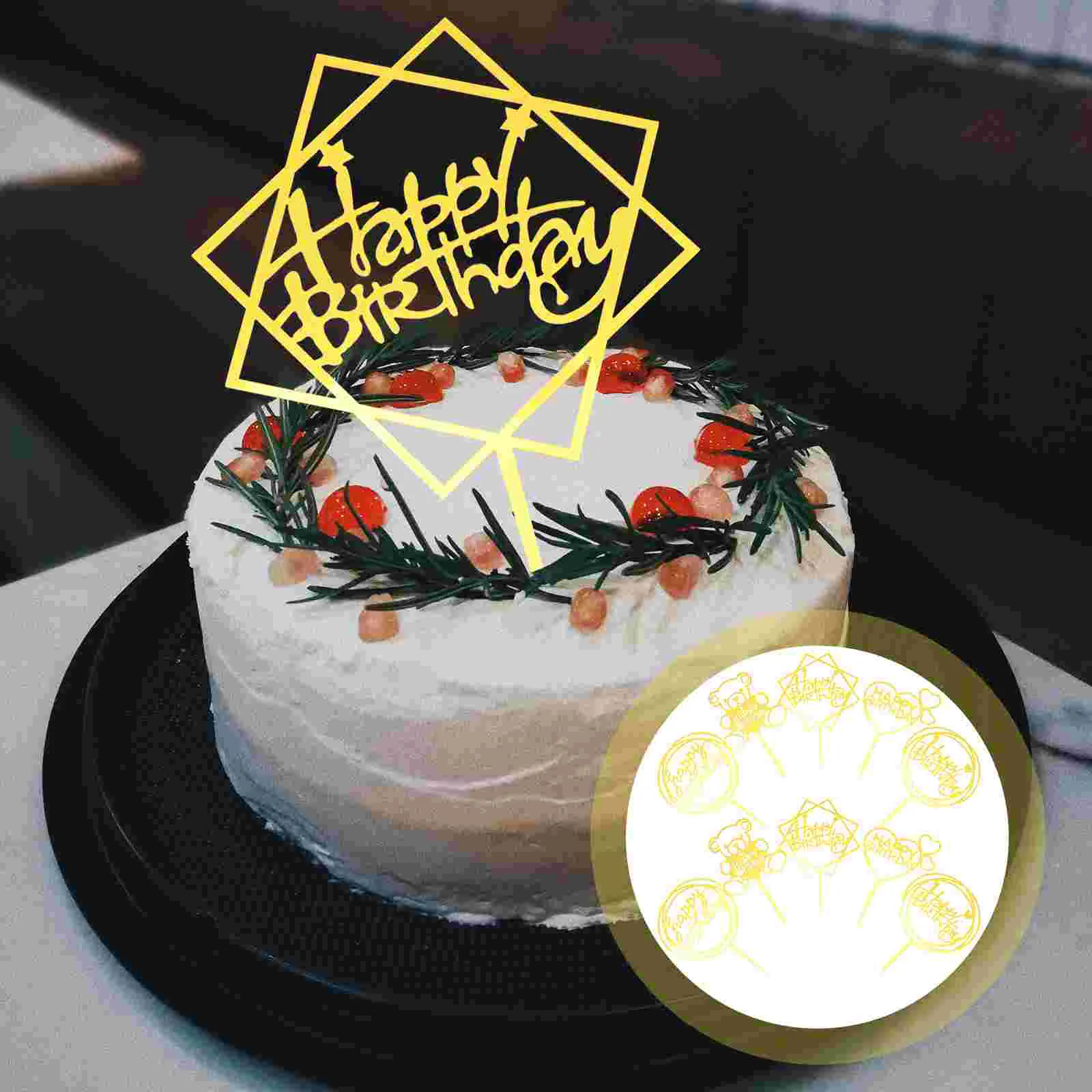 

Birthday Cake Happy Topper Cupcake Picks Decorations Insert Baby Shower Gold Cakes Dessert Sticks Ornament