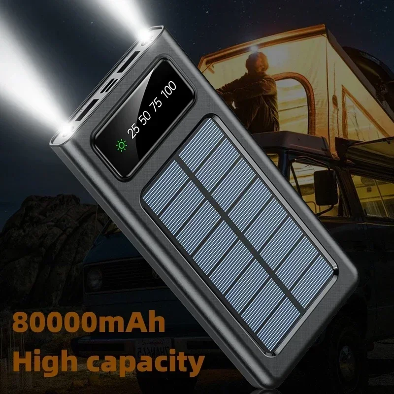 Фото Xiaomi 200000 mAh Solar Power Bank Ultra Capacity USB 4 в 1 Сверхбыстрая зарядка USB TypeC Светодиодный светильник Открытый Power Bank для iPhone №3