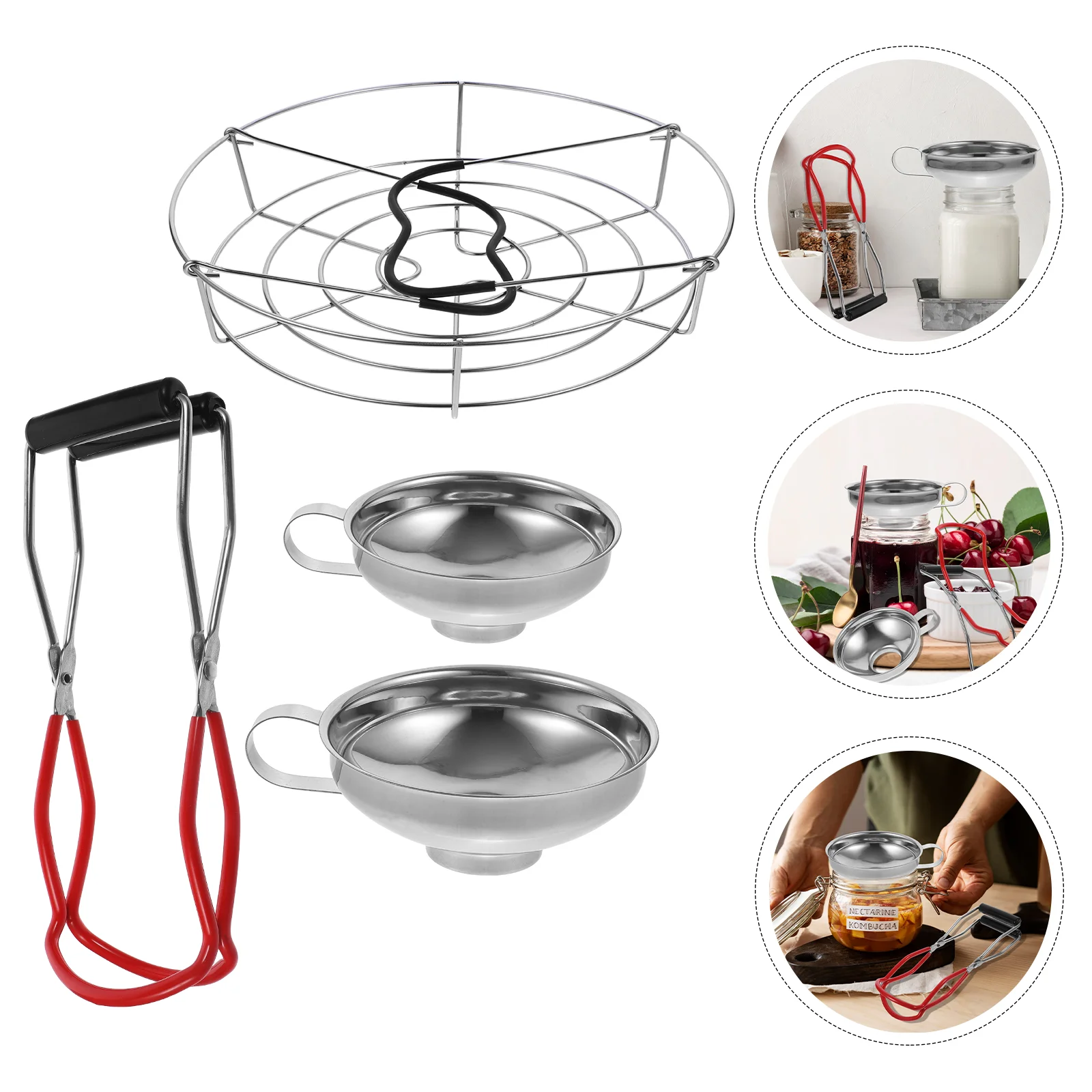 

Can Lifter Set Home Kitchen Canning Funnel Multi-use Tools Rack Magnetic Lid Multipurpose Jam Cans Tongs