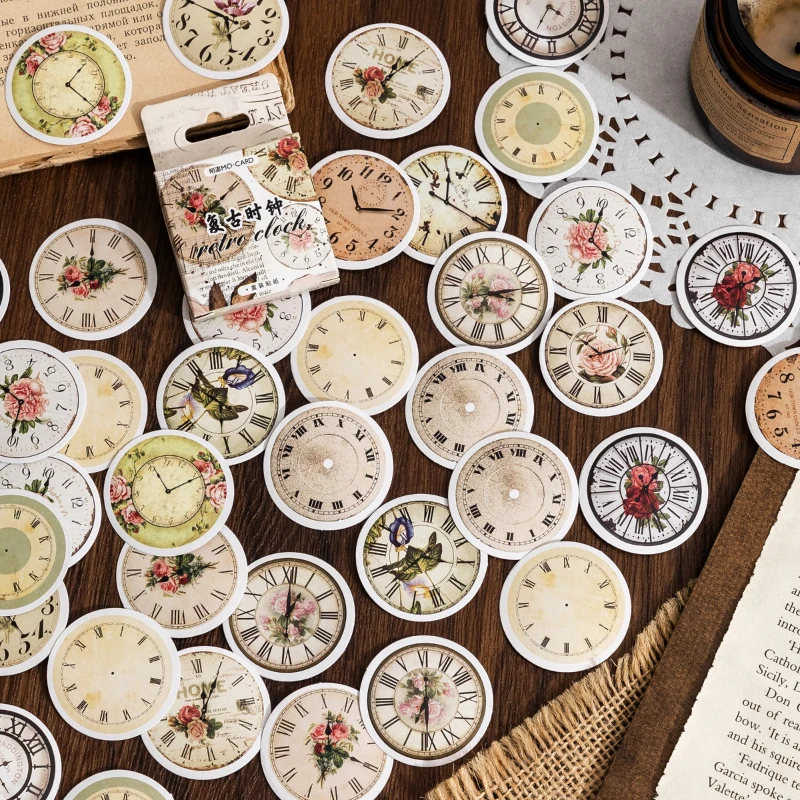

45Pcs/box Deco Sticker Clock Theme Laptop Notebook Diary Collage Material Vintage Stickers for Scrapbooking Journaling Supplies