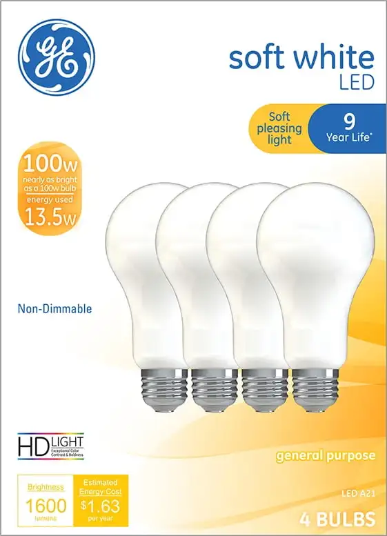 

Light Bulbs, 100 Watt Eqv, Soft White, A21 Purpose Bulbs, 4pk IPX Strong flashlight Boruit v keychain light Led flashlight high