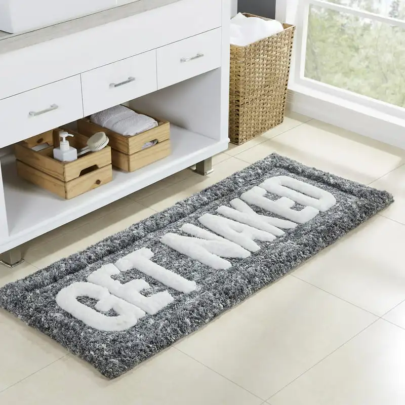 

Naked Typography Charcoal Polyester Bath Rug, 24" x 60"