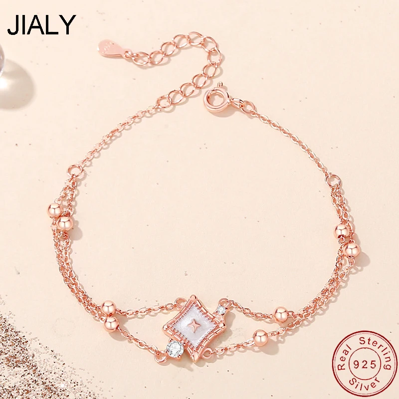 

JIALY European AAA CZ Rose Star Wishes S925 Sterling Silver Bracelet For Women Birthday Party Gift Wedding Jewelry