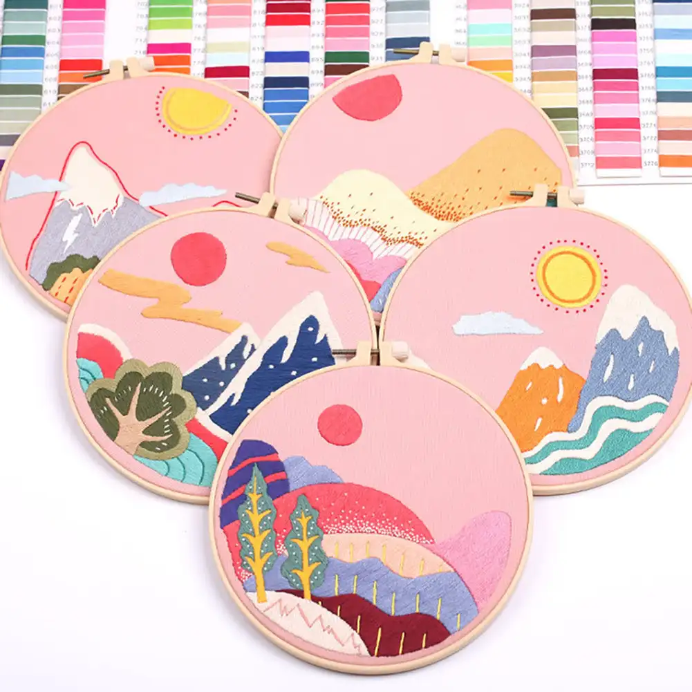 

DIY Scenery Embroidery Handcraft Needlework Cross Stitch Kit Cotton Embroidery Painting Embroidery Hoop Home Decor