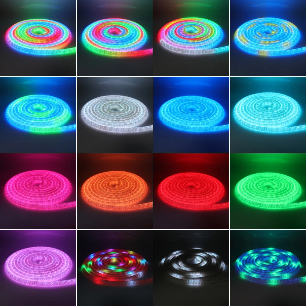 Фото Светодиодная лента 360° Round 5V USB Bluetooth WS2812B Rainbow RGB, гибкая неоновая лента из нейлона, с пультом дистанционного управления на 24 кнопки, водонепроницаемая. №4