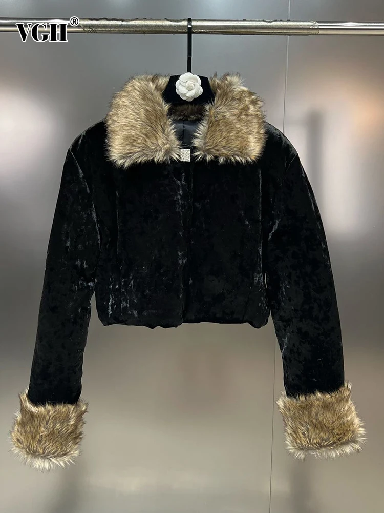 

Женская короткая зимняя куртка VGH в стиле пэчворк, повседневная куртка с лацканами и длинным рукавом, минималистская парка популярного цвета на пуговицах