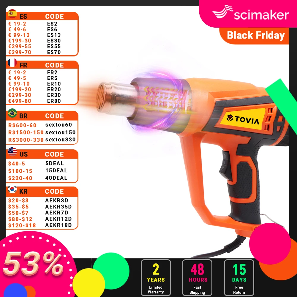 

Electric Heat Gun 2000W Hot Air Gun 220V Hot Air Heat Gun Handle Anti Scalding Technical Hair Dryer with 4 Nozzle Power Tool