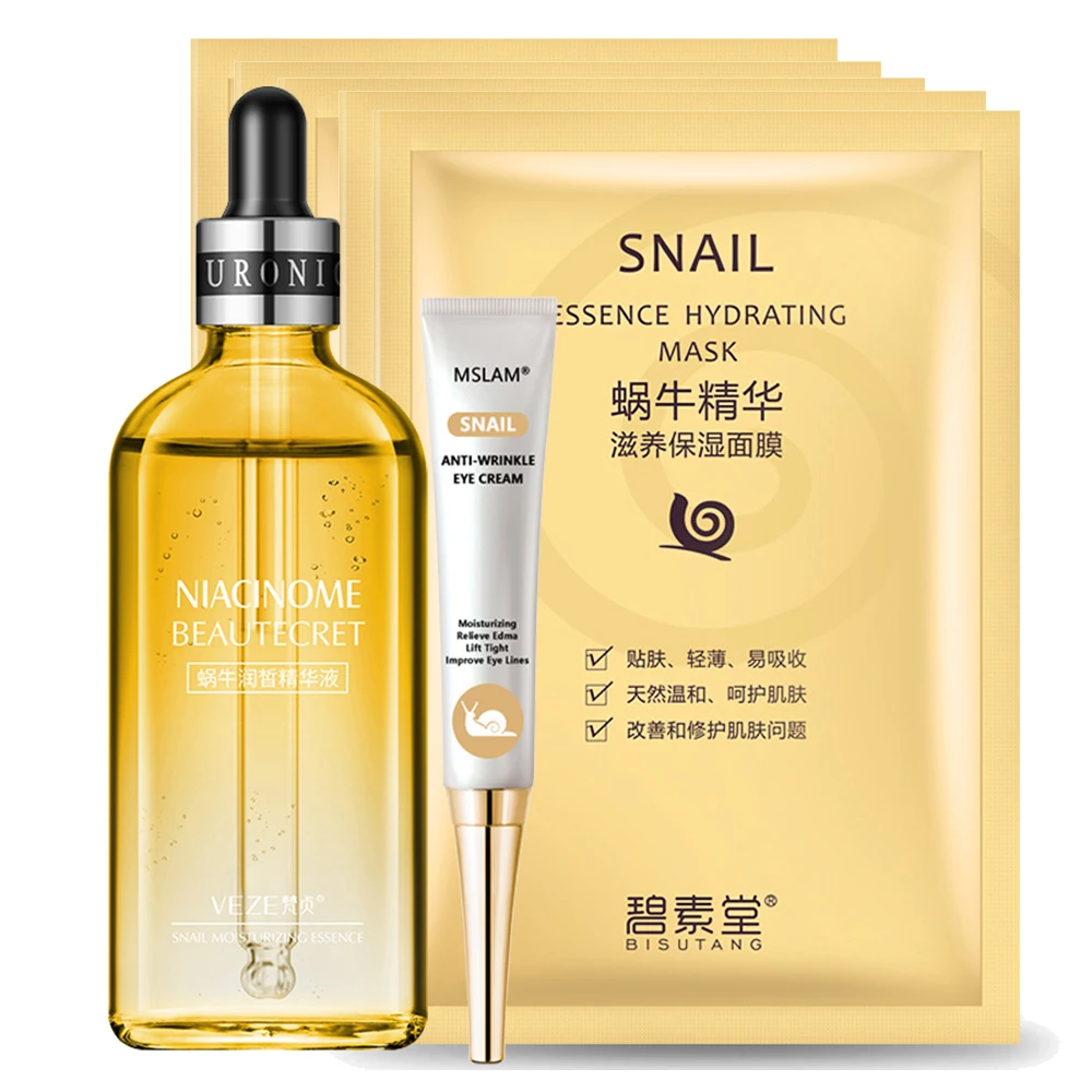 

Snails Hydration Moisturizing Facial Mask Fades Fine Lines Firming Eye Cream Acne Shrink Pores Face Sreum Cosmetic Skin Care Set