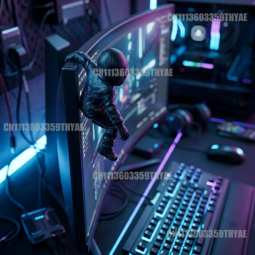 Фото Декоративная фигурка-монитор в виде альпиниста с капюшоном, черная, 3D-печать, загадочное украшение для игровой комнаты. 3D-печать имеет незначительные дефекты. №2