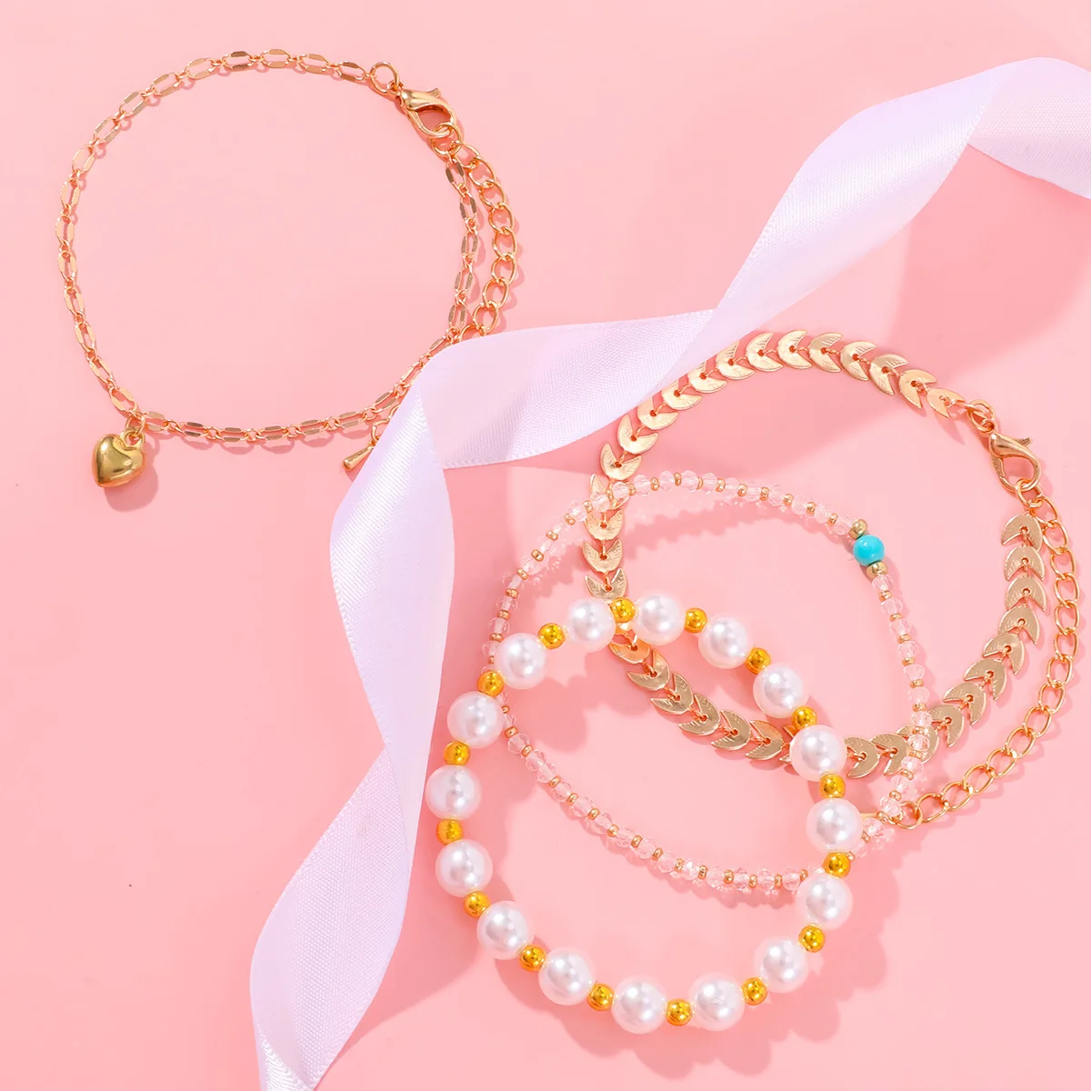 

Fashion Girl Jewelry Daily Children's Bracelet Simple Jewelry Set Acrylic Pearl Girl Hand Strap