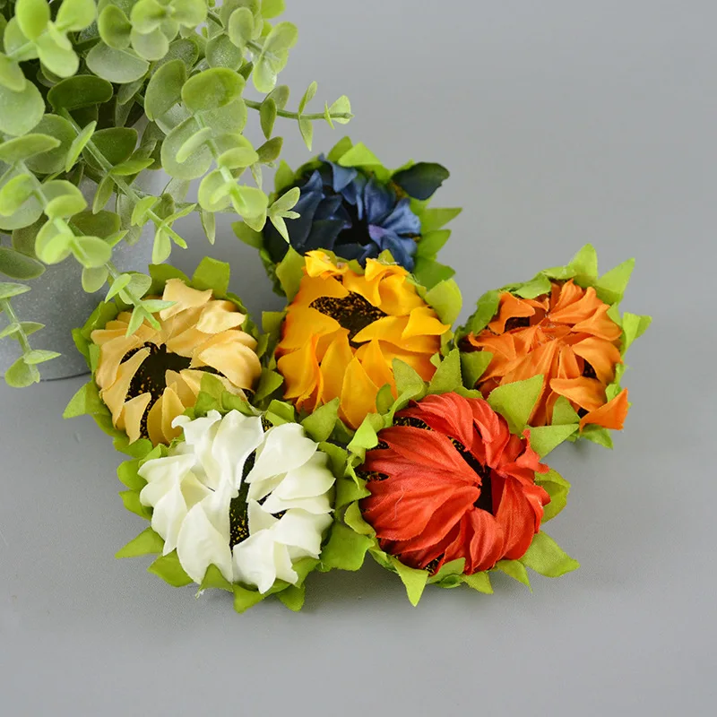 

50pcs 6Colors Silk Sunflower Bud Flower Heads For DIY Home Wedding Flower Wall Bouquet Decor Handicraft Festival Decoration