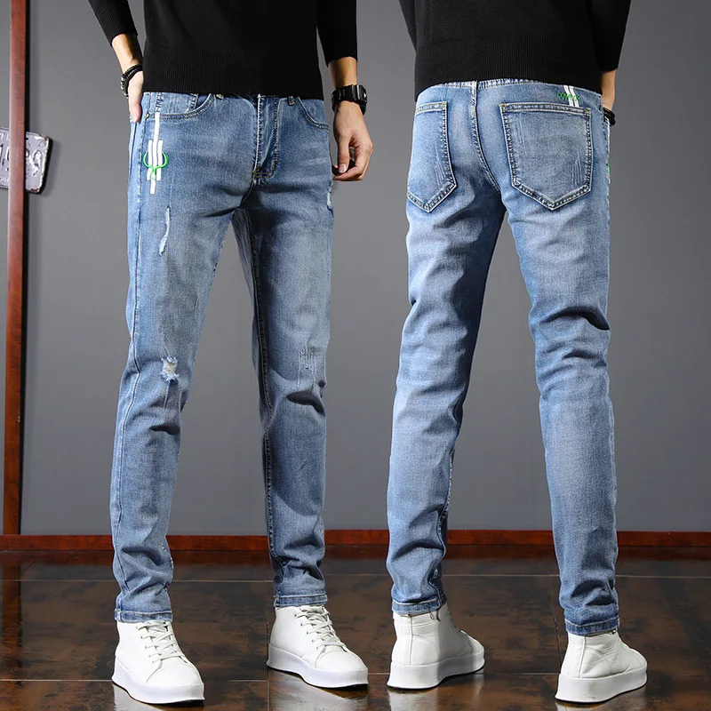Мужские эластичные брюки тонкие облегающие джинсы Новинка для весны и лета 2022 |