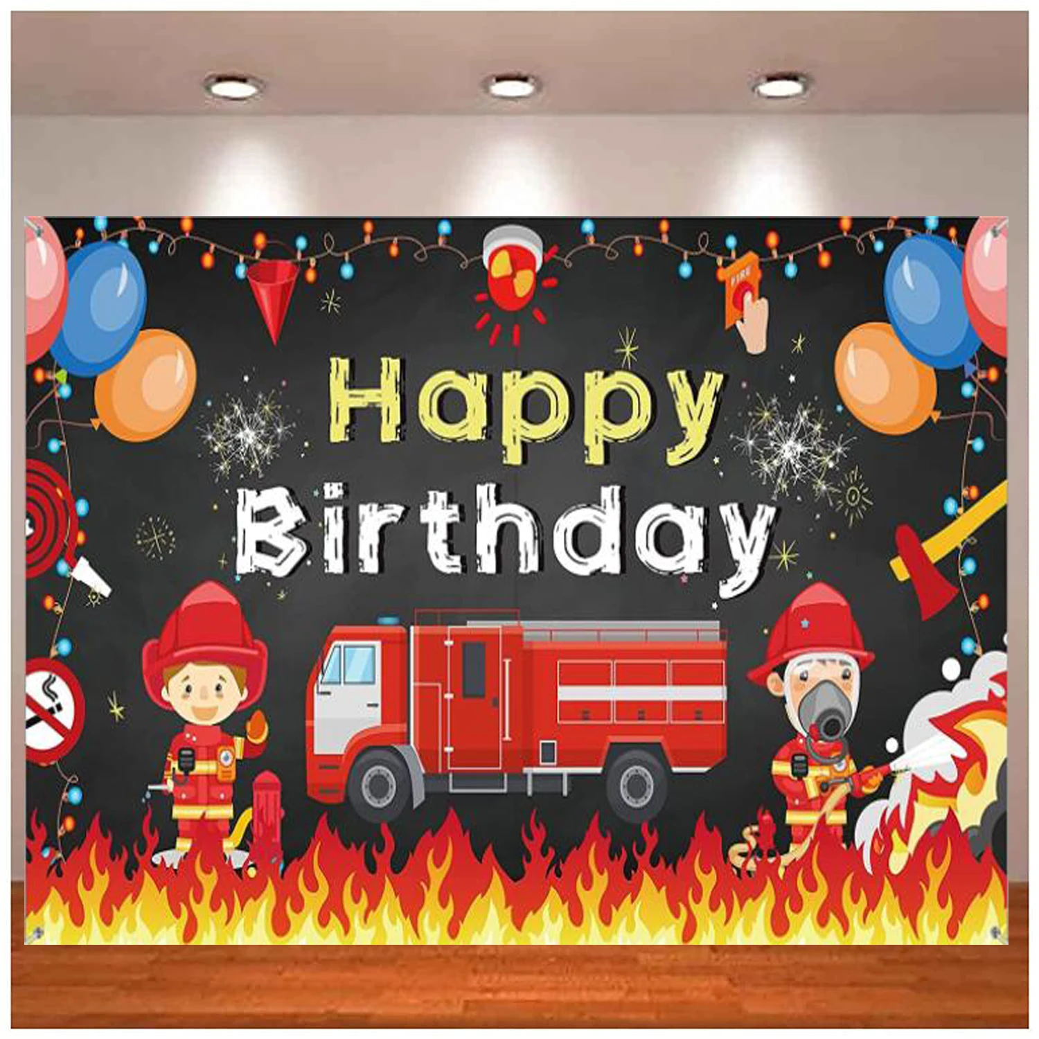 

Firetruck Theme Backdrop Banner For Boys Girls Birthday Party Favor Fireman Firefighter Kids Party Cake Table Decor Background