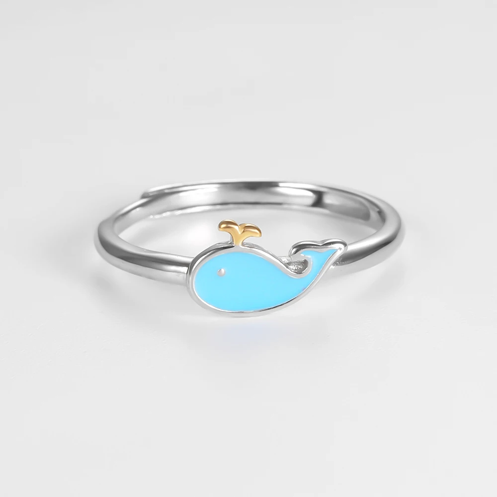 Женские открытые кольца из стерлингового серебра 925 пробы с милым голубым Китом