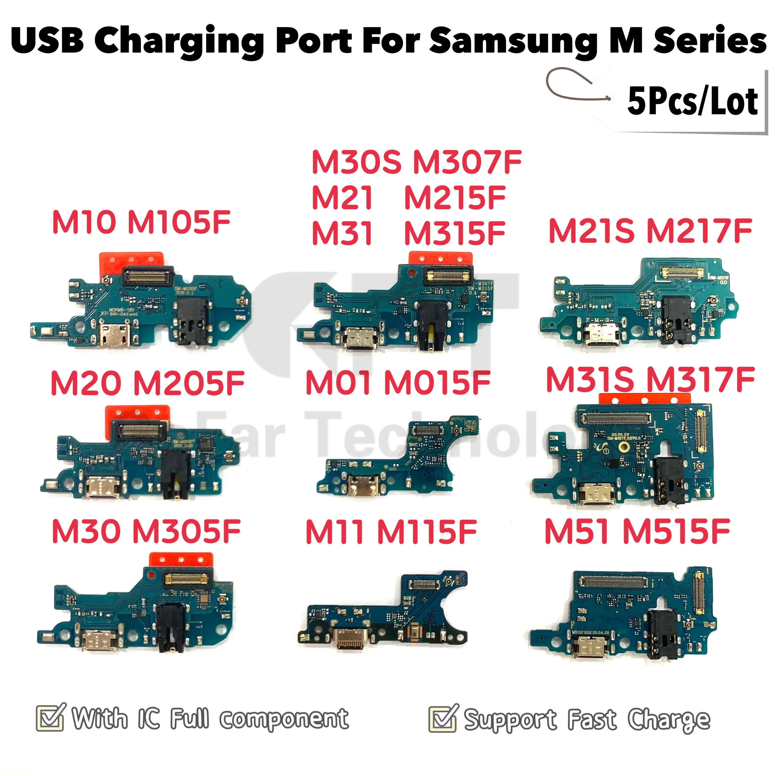 

5 шт., USB-разъём для зарядки Samsung Galaxy M01 M10 M20 M30 M40 M30S M51 M31S