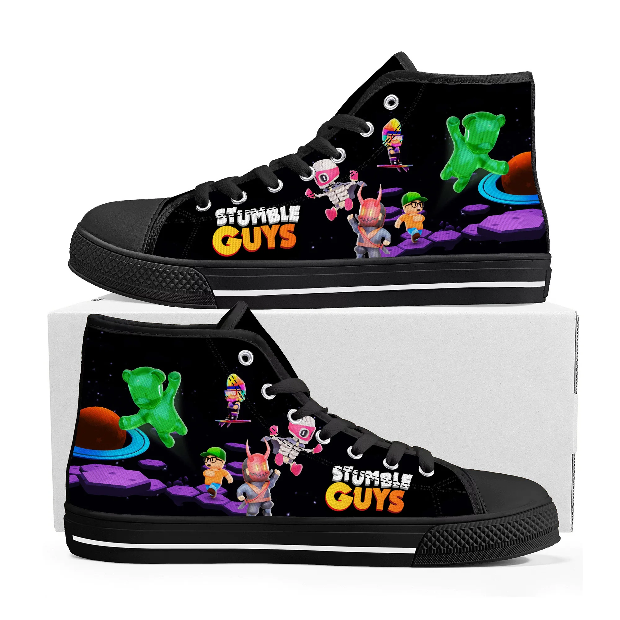 

Stumble Guys High Top Sneakers Cartoon Game Mens Womens Teenager High Quality Canvas Sneaker Fashion Custom Built Couple Shoes