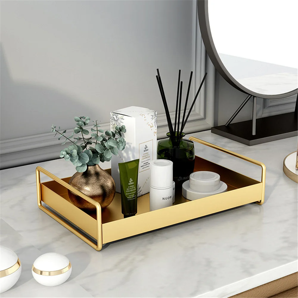 Органайзер-поднос с ручками декоративная золотистая витрина для ювелирных