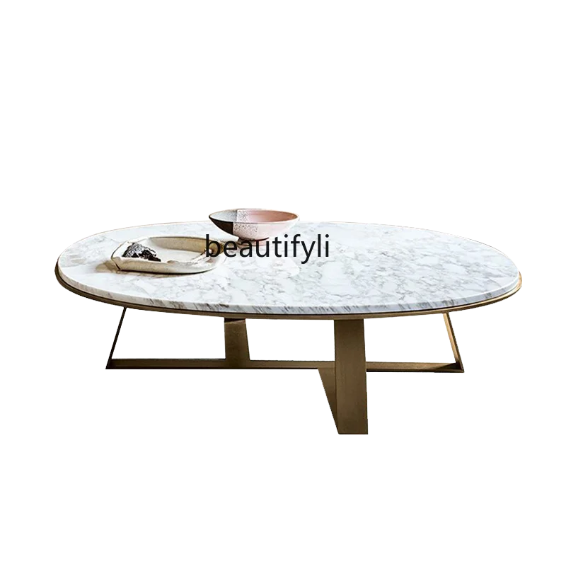 

zqNordic Modern Minimalist Living Room Coffee Table round Marble Tea Table Small Apartment Stainless Steel Rectangular Tea Table