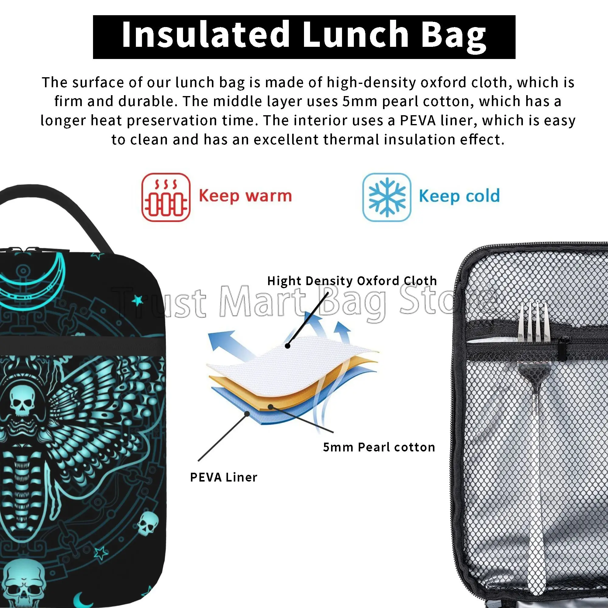 Изолированный Ланч-бокс с черным черепом многоразовый Портативный мистическим