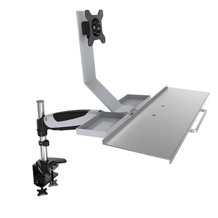 

Desktop Clamping Mount Aluminum Gas Spring Arm Full Motion Monitor Holder+Keyboard Holder Sit-Stand Workstation PS Stand
