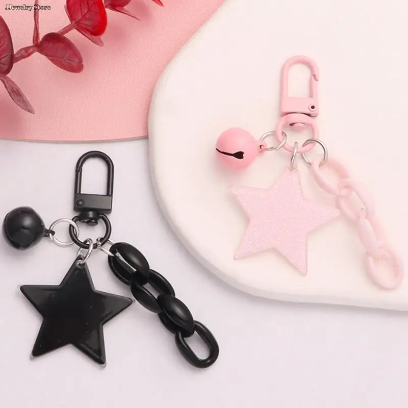 

Glitter Stars Acrylic Keychain Bell Pendant Keyring For Girls Backpack Charm Headphone Case Accessory Creative Friendship Gifts