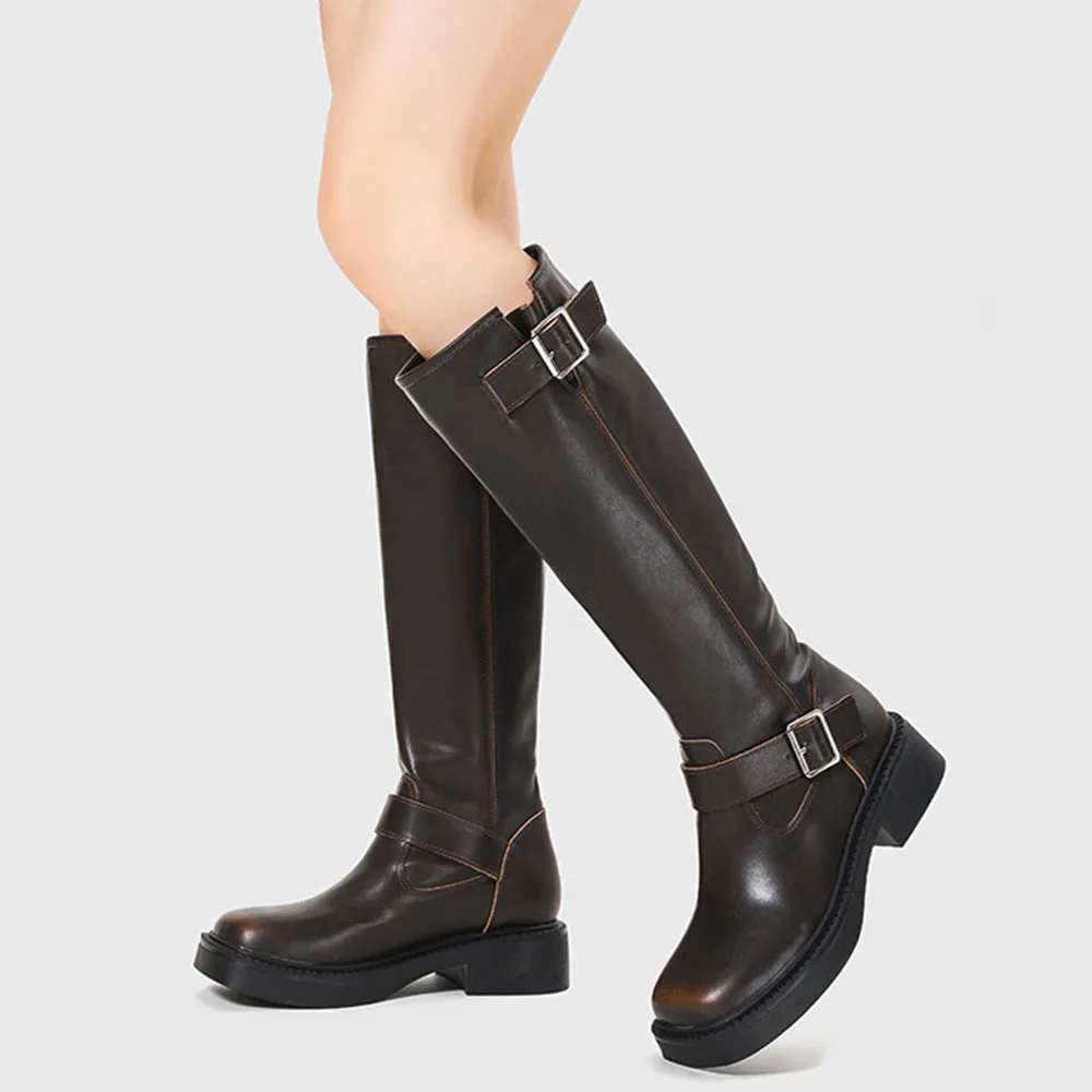 GIGIFOX винтажные стильные мотоциклетные женские ботинки на платформе с пряжкой