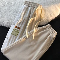 side breasted sweatpants spring new high waist drawstring harem pants joggers women high waisted pants