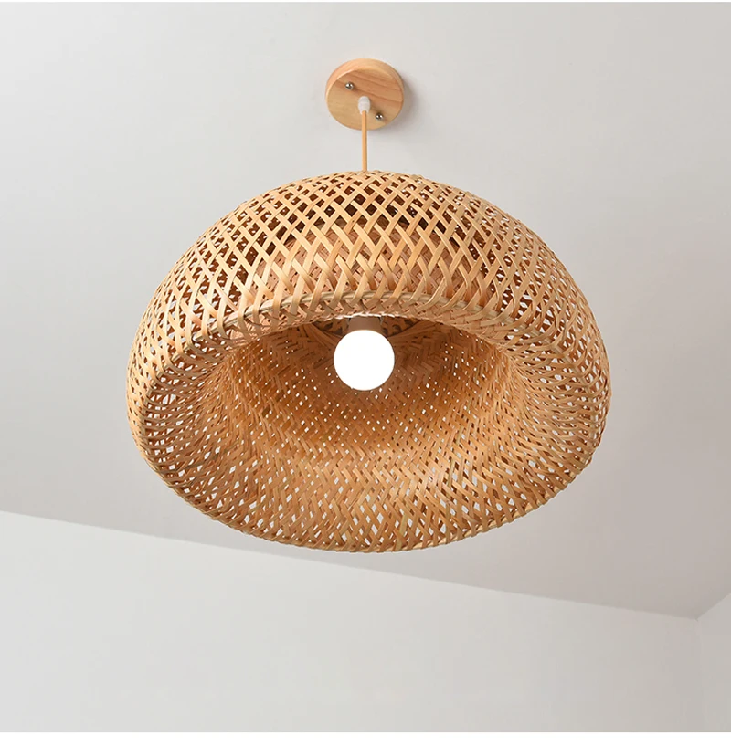 Japanese Chandelier Natural Bamboo Rattan LED Pendant Lights Handmade Weaving Hanging Lamps Wicker Shades E27 Lighting Lampshade images - 6