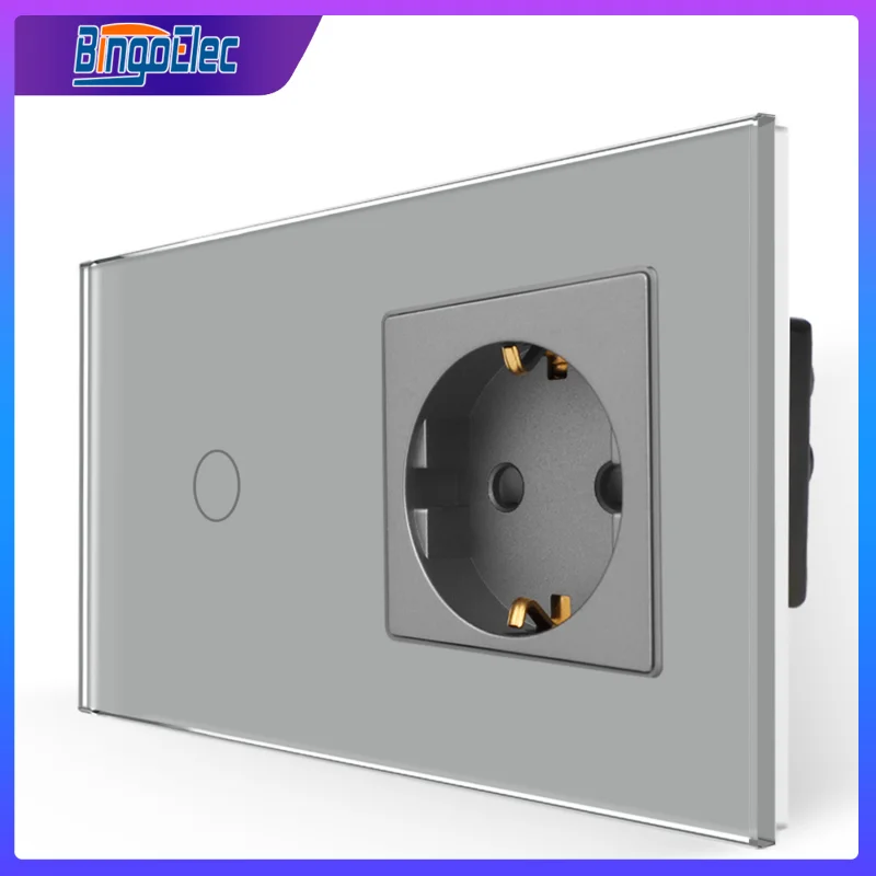 

Bingoelec EU Standard Switch and Socket USB Type-C Outlet 16A Touch Light Switches with Wall Sockets 220V Crystal Glass Panel