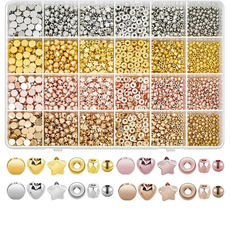 

Набор Бусин-разделителей, 2160 шт., круглые бусины, Звездные бусины, золотые бусины для изготовления браслетов и ювелирных изделий