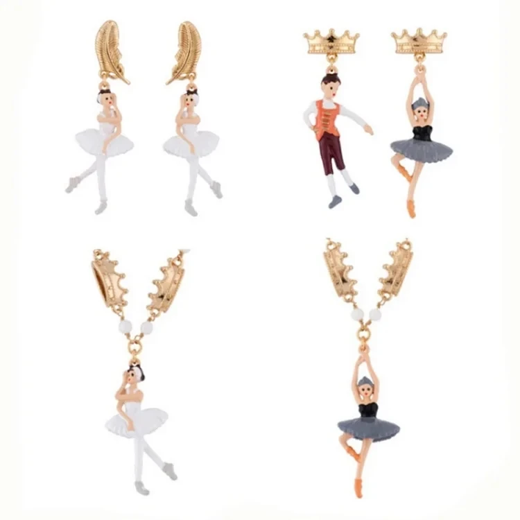 

Эмалированные глянцевые ассиметричные серьги для танцующей девушки, серьги-гвоздики, ожерелье, ювелирные изделия для женщин, тренд 2022