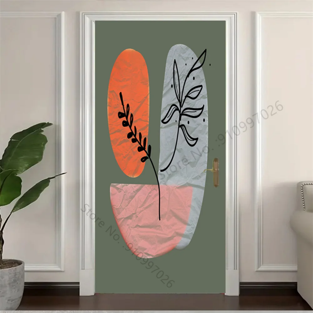 Наклейка на арочную дверь самоклеящаяся ПВХ бохо пейзаж солнце гора абстрактные