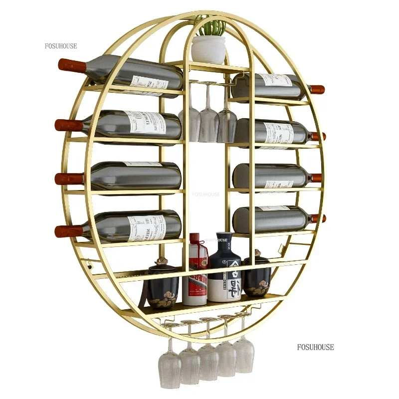 Современная барная мебель скандинавская круглая настенная винная полка