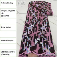 pgc african sequins fabric french flocking lace fabric for bridal material 2022 high quality velvet nigerian lace fabric 4703b