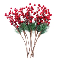 ultnice 10pcs small artificial pine picks stimulation berry pine needles red berry flower ornaments for christmas flower